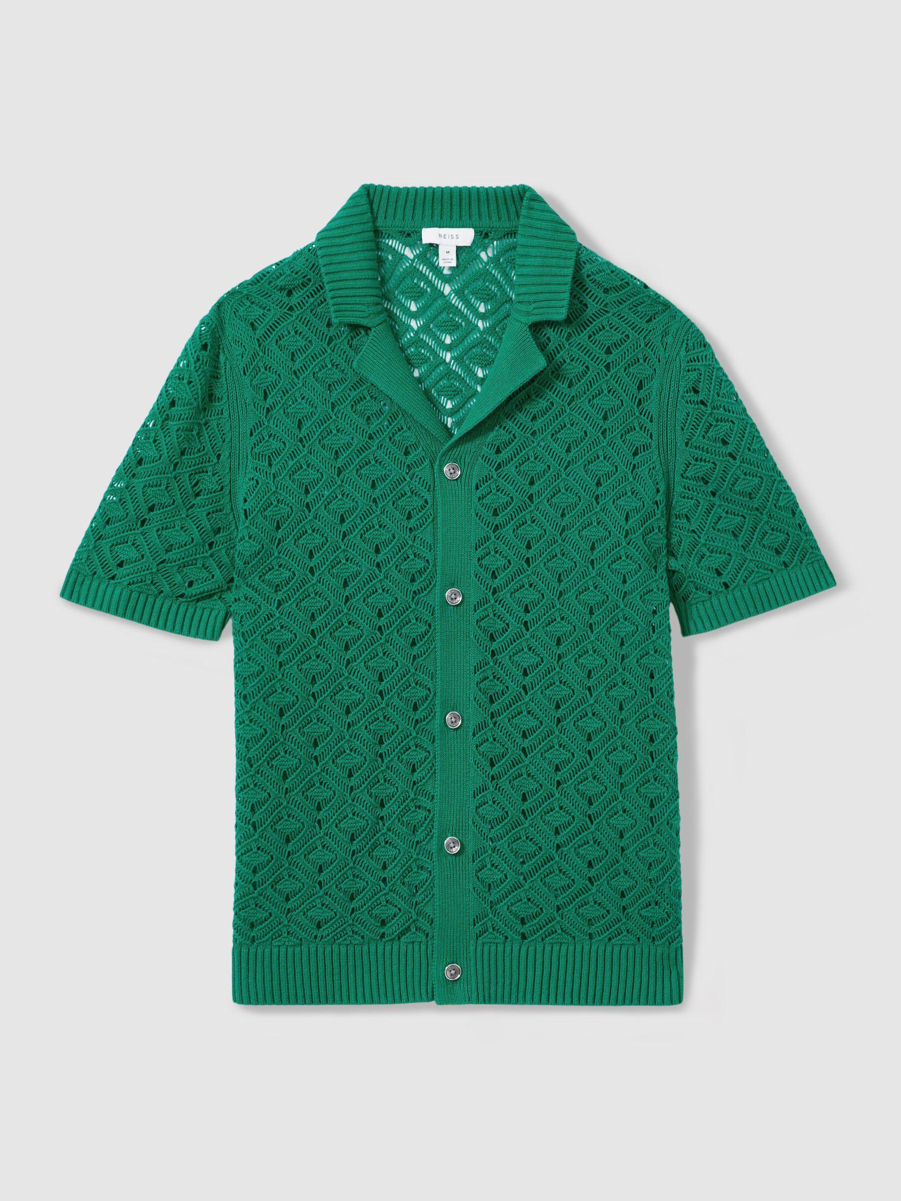 Crochet Cuban Collar Shirt in Bright Green Product Image