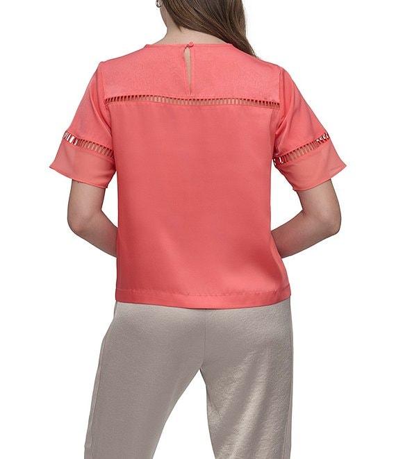 DKNY by Donna Karan Short Sleeve Ladder Lace Satin Blouse Product Image