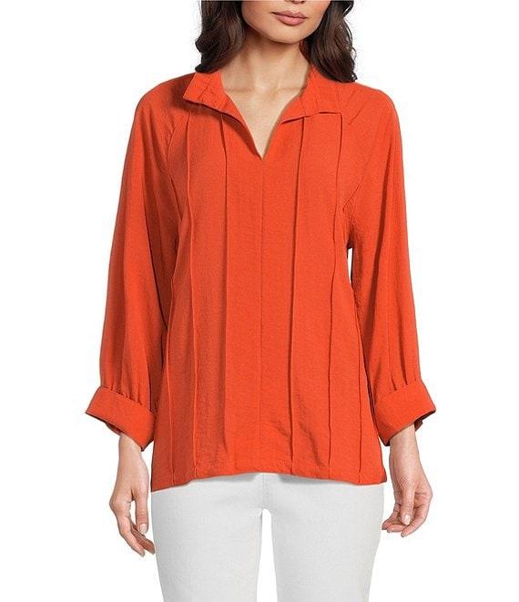 John Mark Wire Collar Split V-Neck 3/4 Sleeve Pintuck Detail Top Product Image