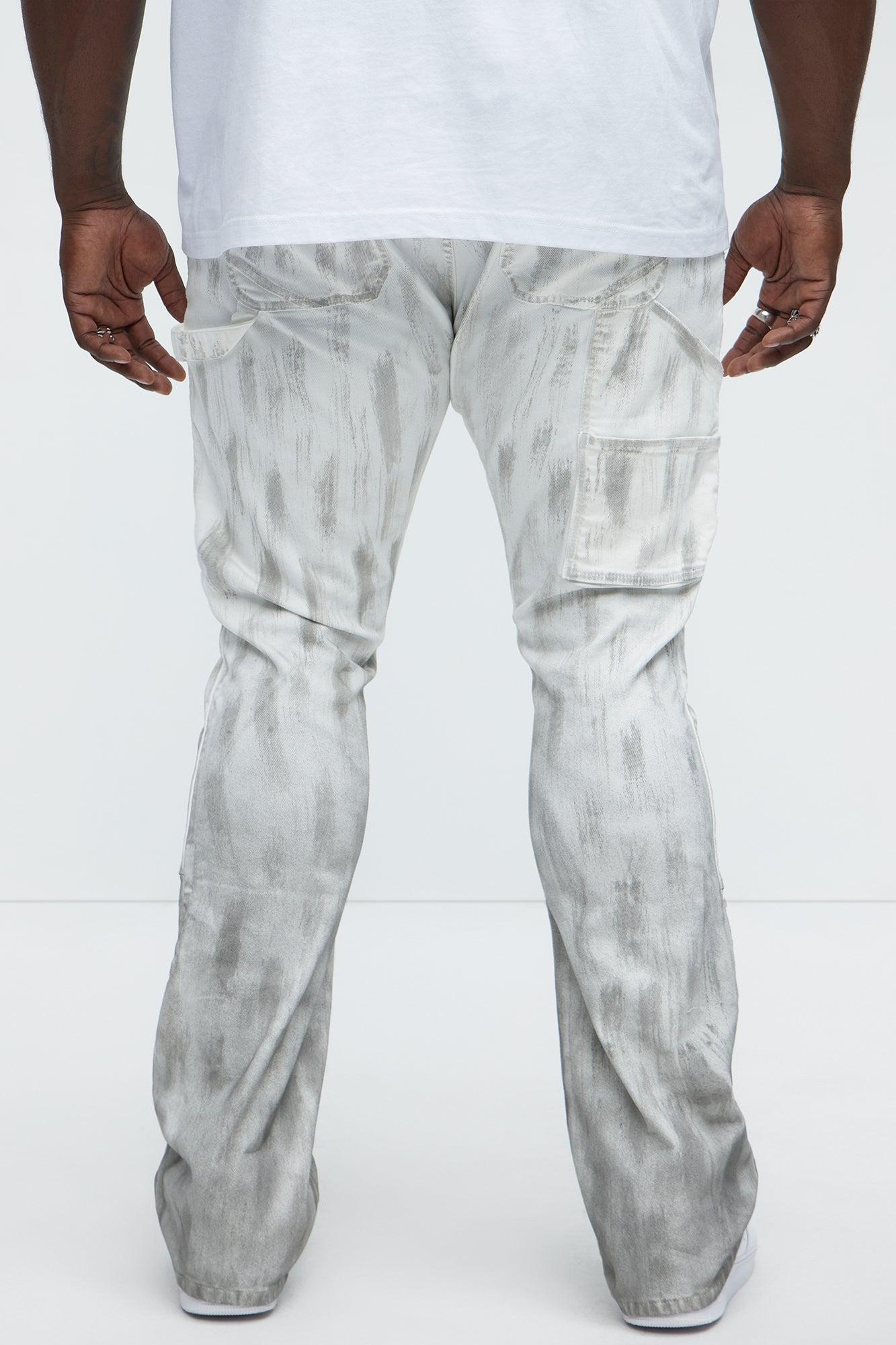 Brush Stained Stacked Skinny Flare Jeans - Grey/combo Product Image