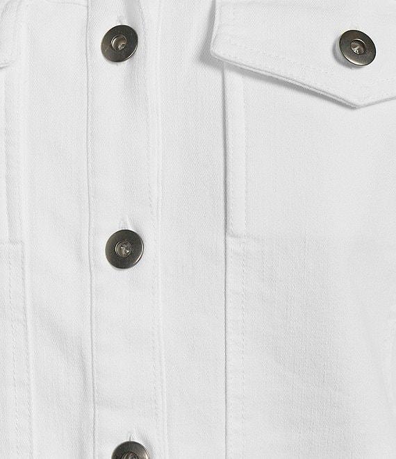 Multiples Slub Denim Fringe Point Collar 3/4 Sleeve Button Front Jacket Product Image