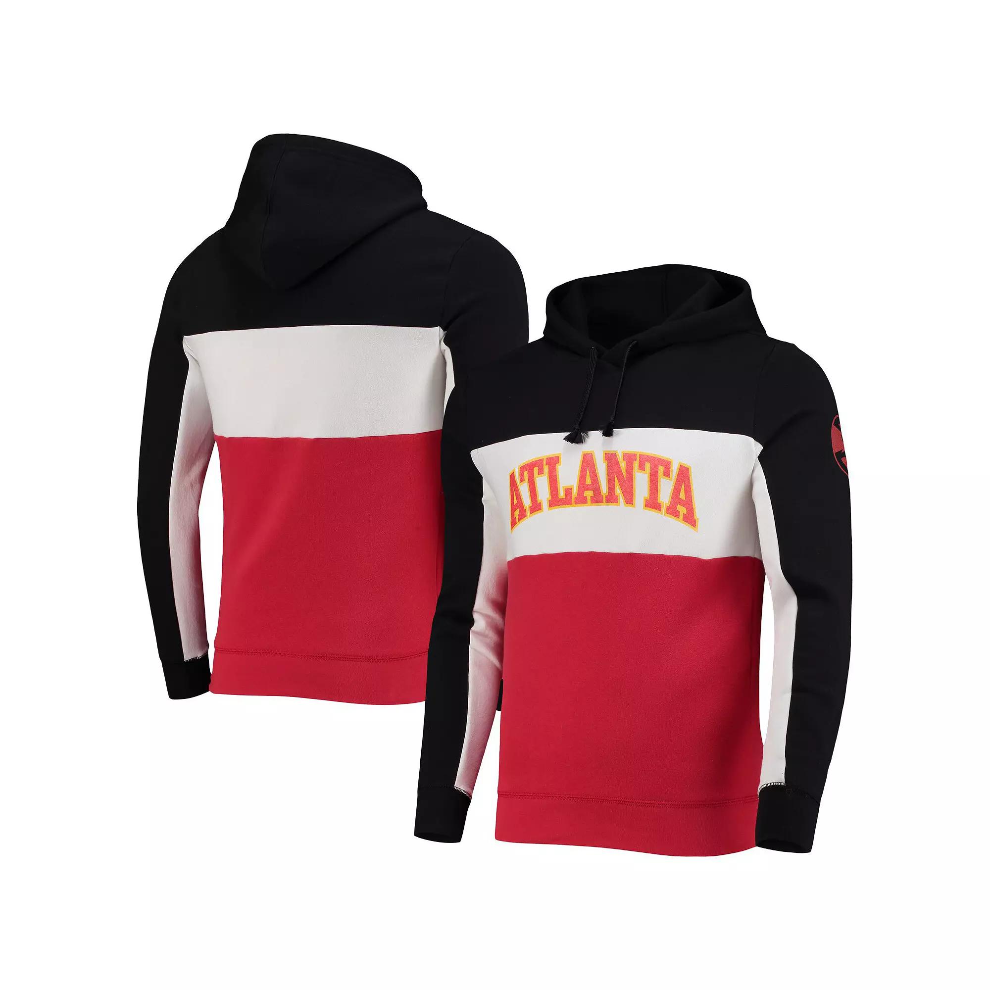 Men's Junk Food Black/White Atlanta Hawks Wordmark Colorblock Fleece Pullover Hoodie, Size: Medium Product Image