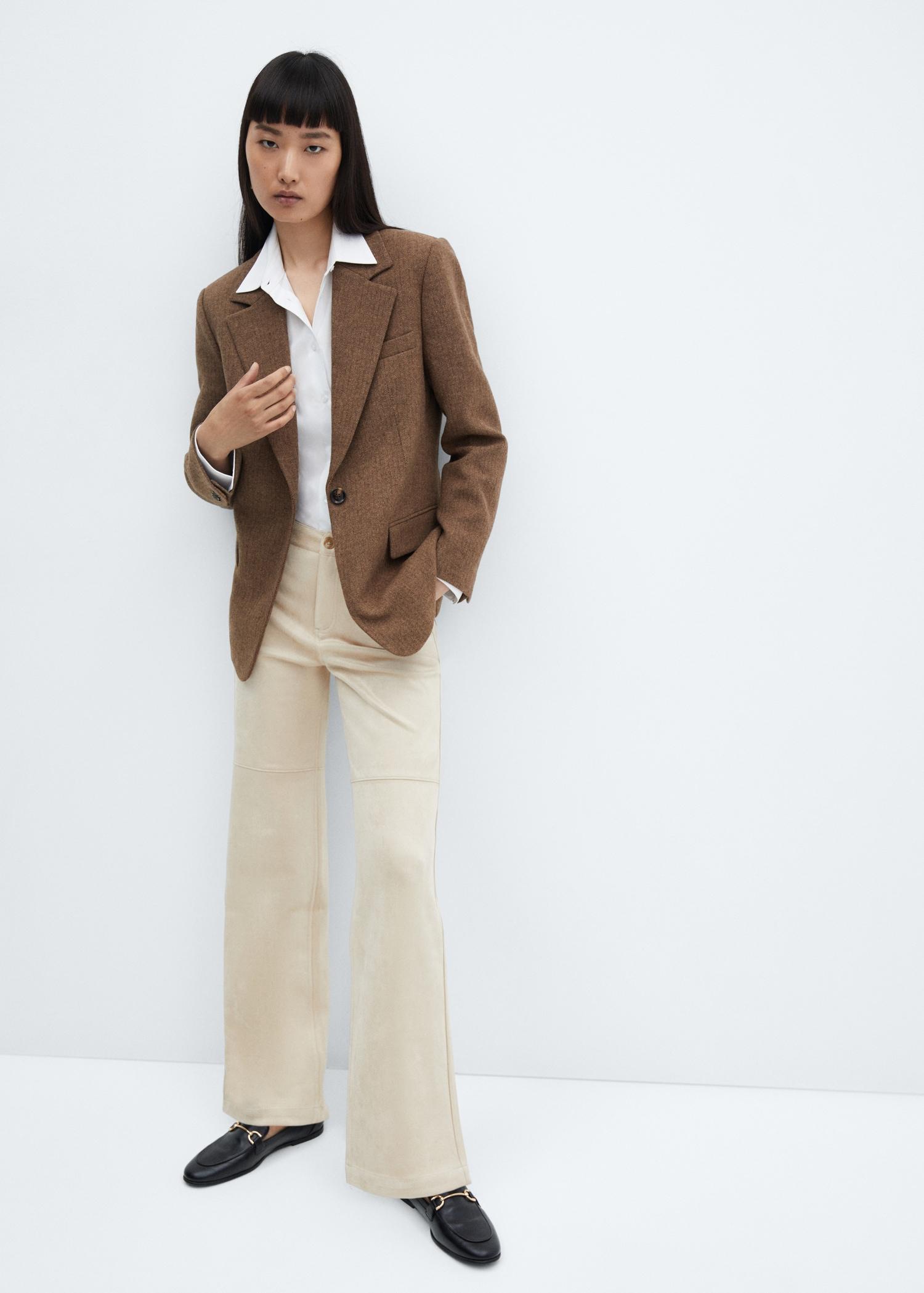 Herringbone wool-blend blazer - Women | MANGO USA Product Image