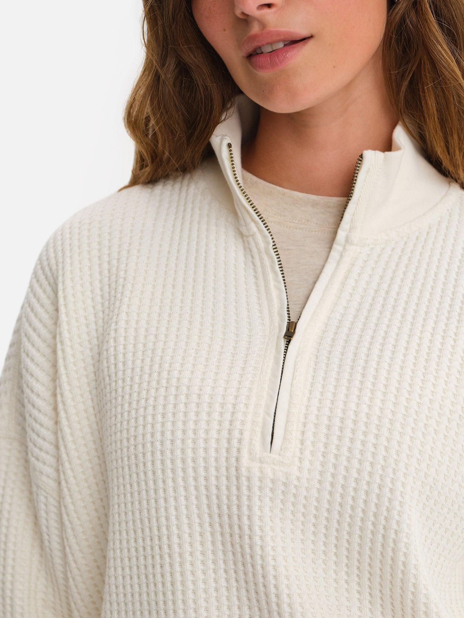 Organic Waffle Collared Half-Zip Sweatshirt Female Product Image