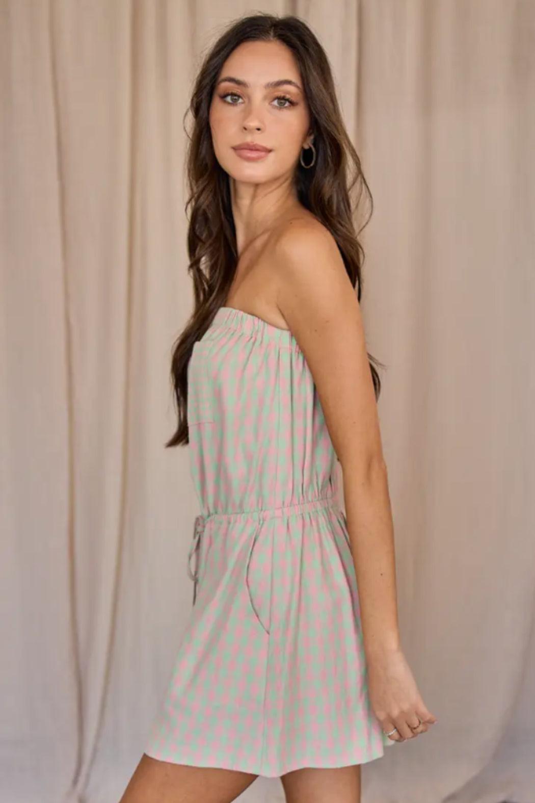 Plaid Tube Shorts Romper Product Image