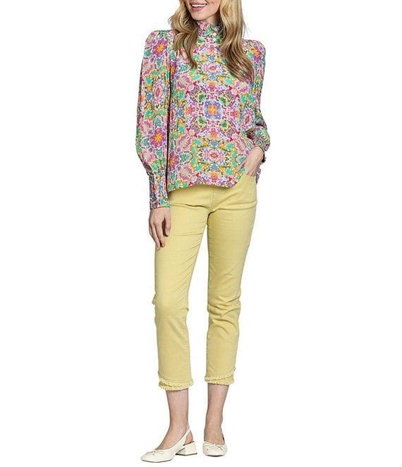 APNY Woven Mock Neck Long Sleeve Abstract Print Blouse Product Image