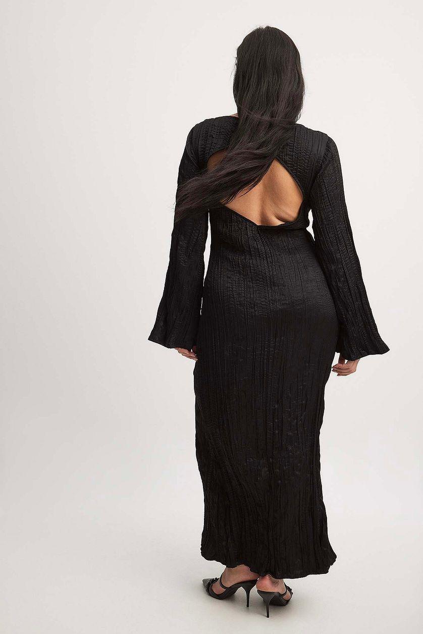 Crinkled Long Sleeve Open Back Maxi Dress Product Image