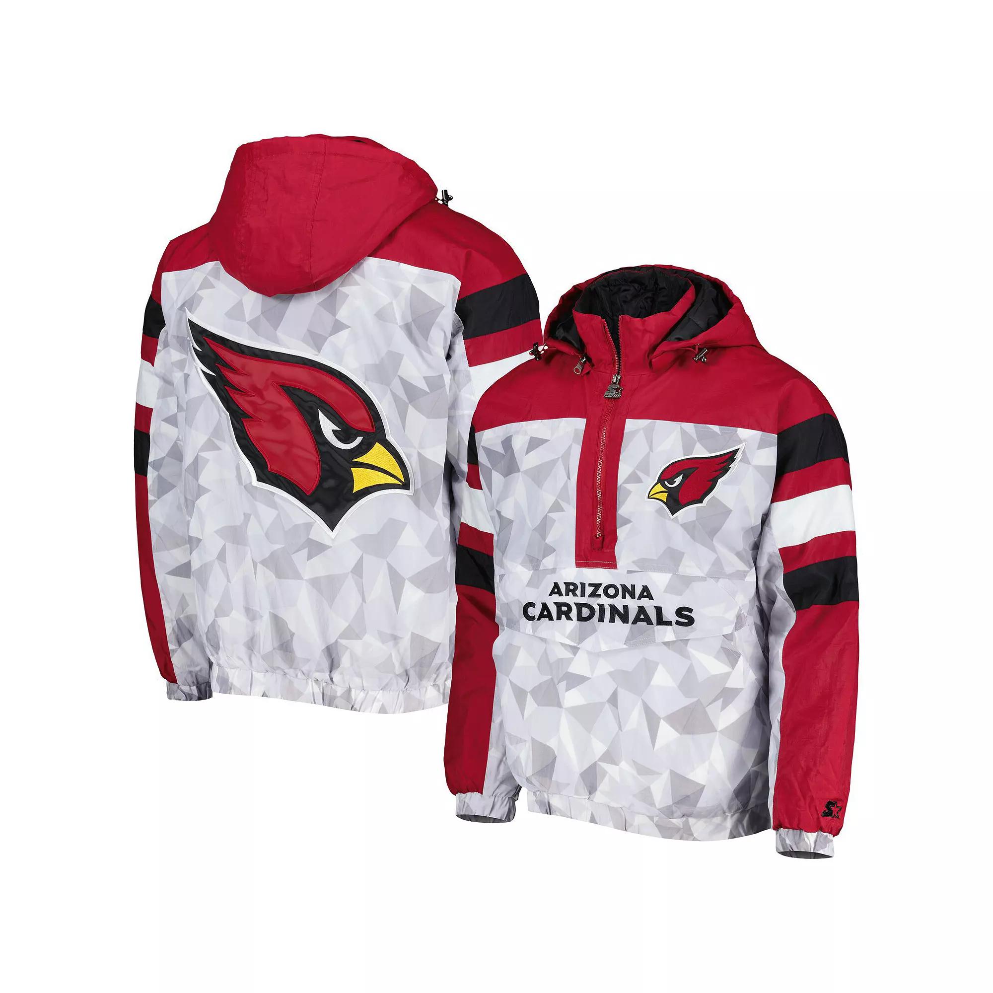 Men's Starter White/Cardinal Arizona Cardinals Thursday Night Gridiron Raglan Half-Zip Hooded Jacket,  Product Image