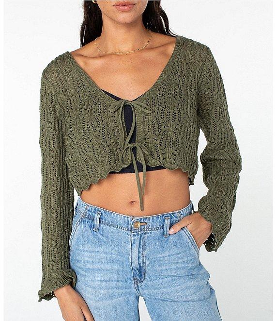 Roxy Beach Bound Crocheted Cropped Cardigan Sweater Top Product Image