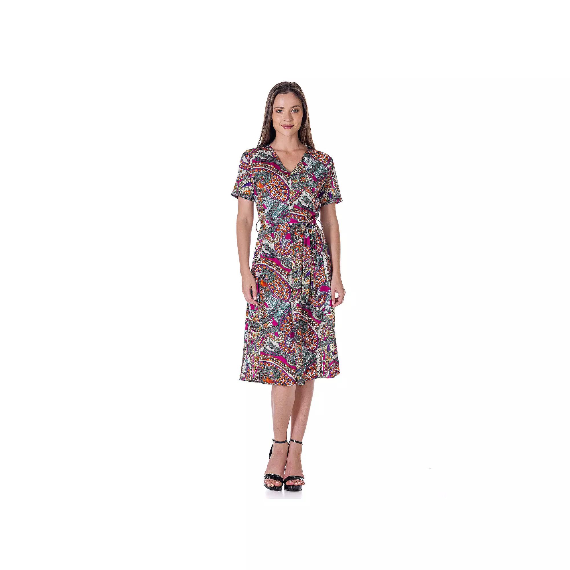 Women's 24Seven Comfort Apparel Short Sleeve Tie Waist Midi Dress, Size: Large, Pink Team Product Image