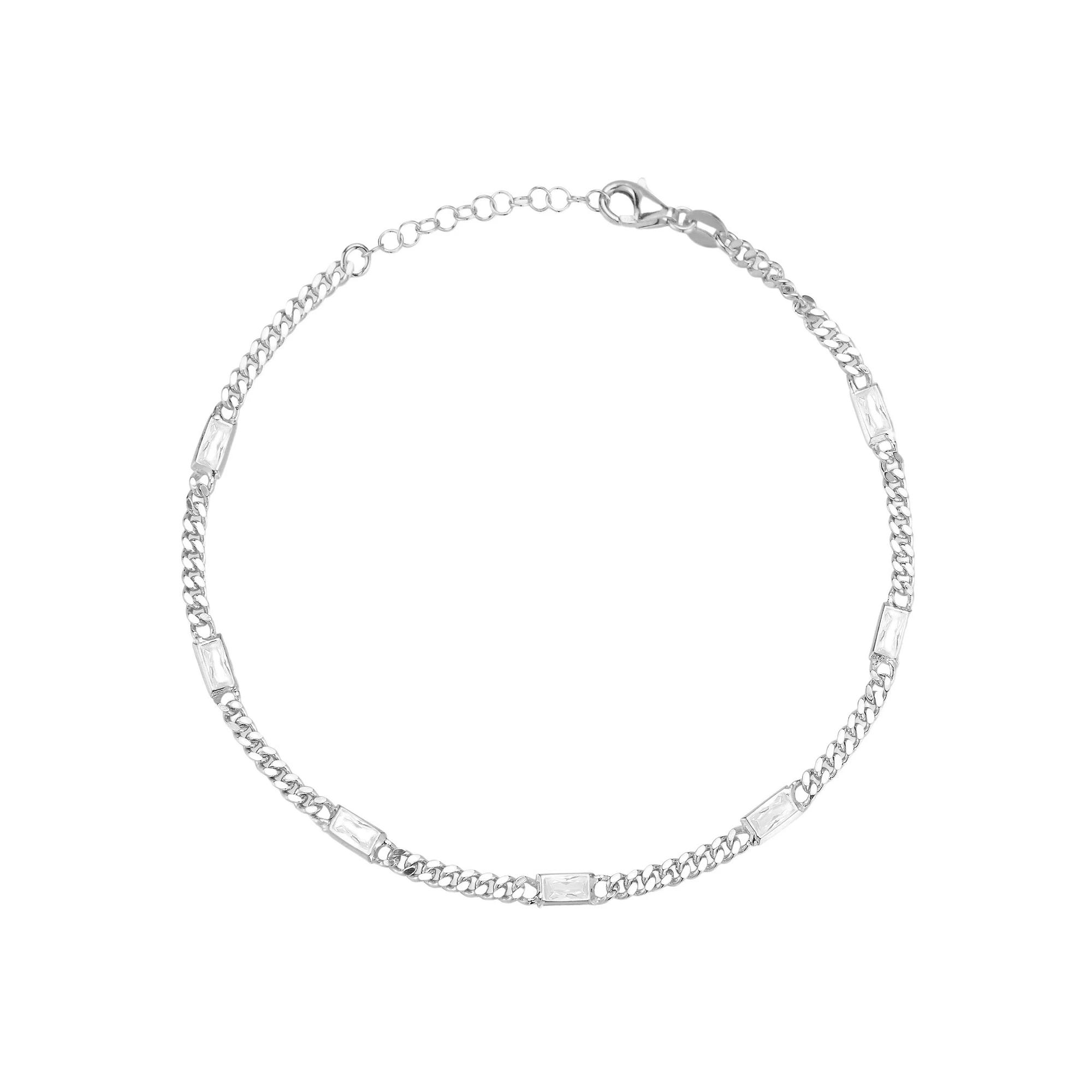 Sunkissed Sterling Cubic Zirconia Curb Chain Anklet, Women's, Size: 9", Silver Tone Product Image