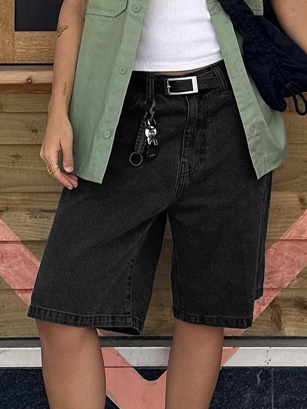 High Waist Straight Leg Denim Shorts Product Image