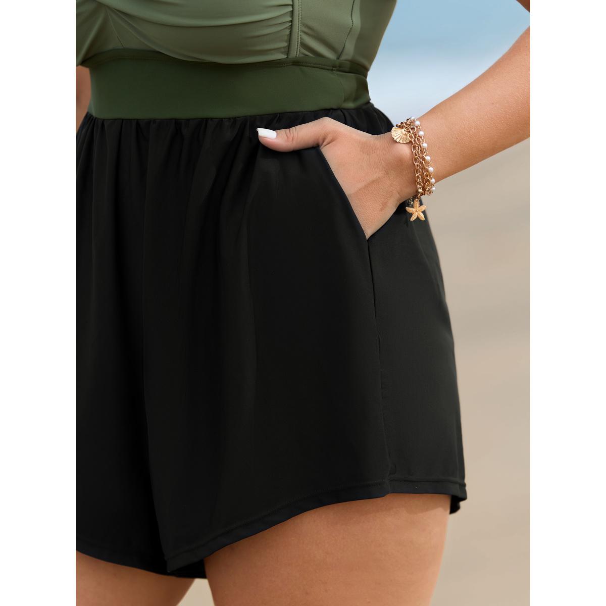 Plus Size Patchwork Contrast Crossover One Piece Swimsuit Women's Swimwear ArmyGreen Resort Twist Curve Bathing Suits High stretch One Pieces BloomChic 22-24/3X Product Image