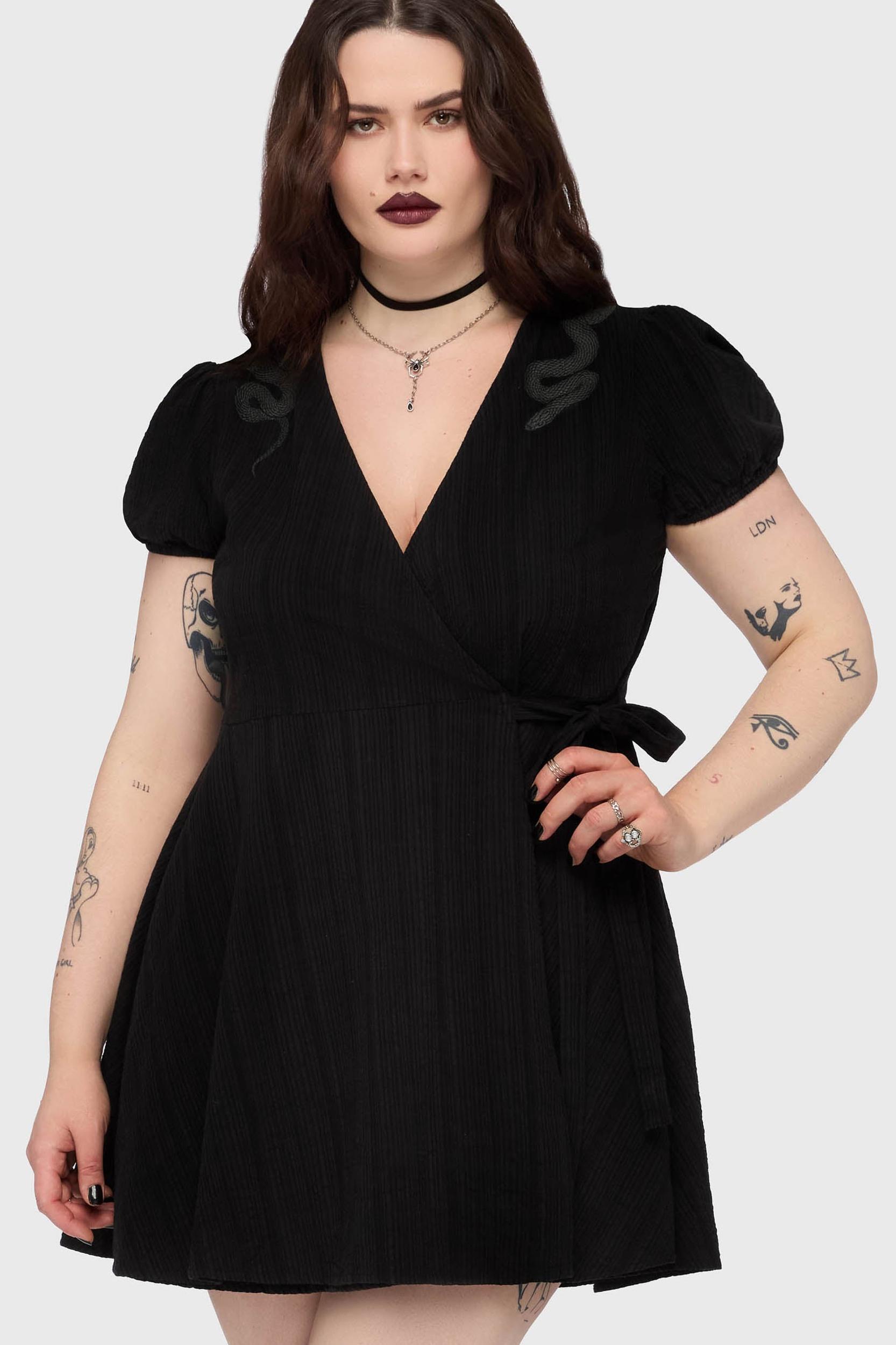 The Hollow Embroidered Mini Dress [Black] Female Product Image
