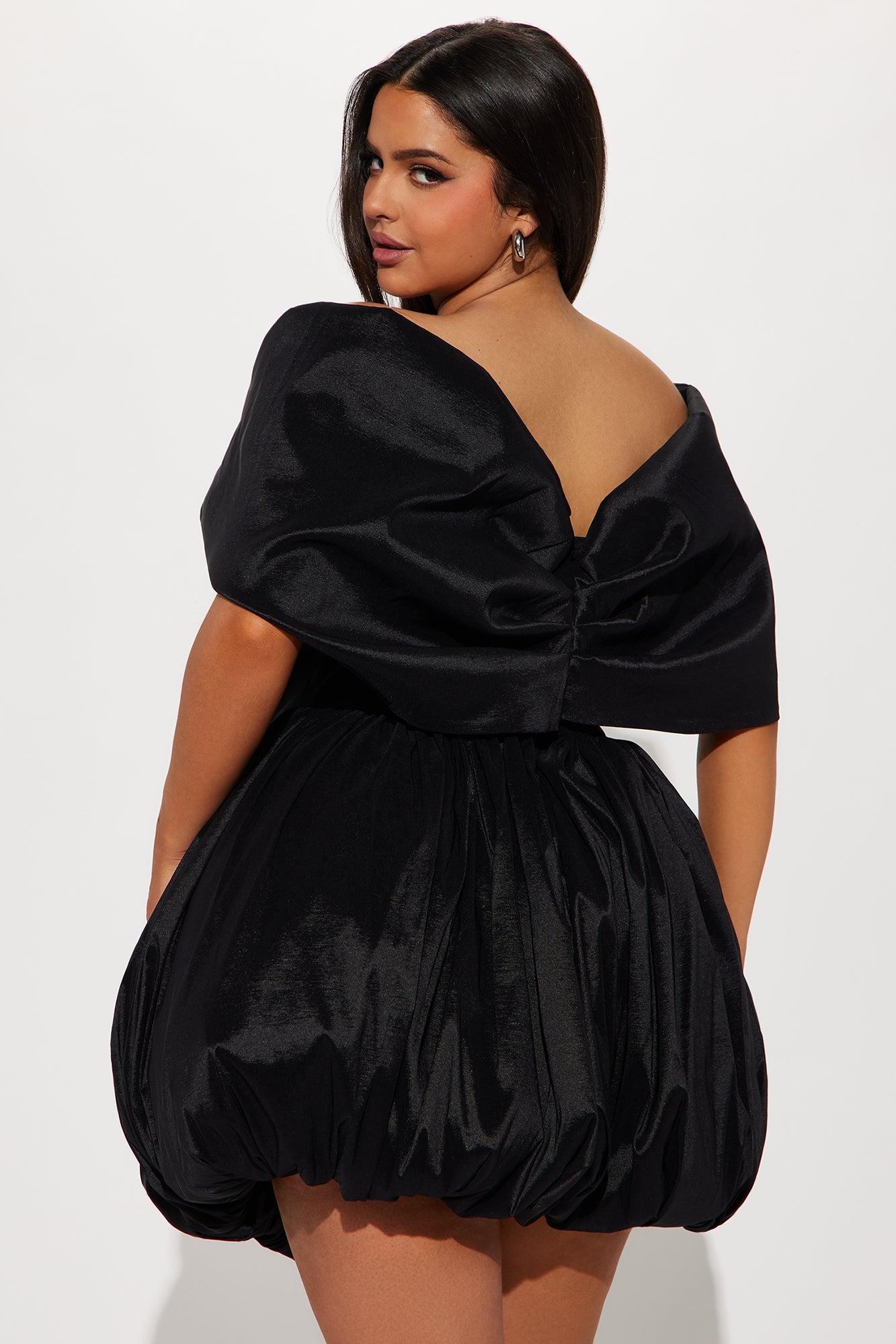 Heavenly Aura Satin Bubble Mini Dress - Black Product Image