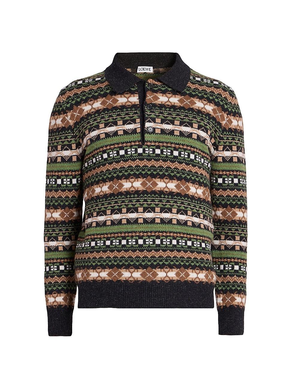 Mens Intarsia Wool Polo Sweater Product Image