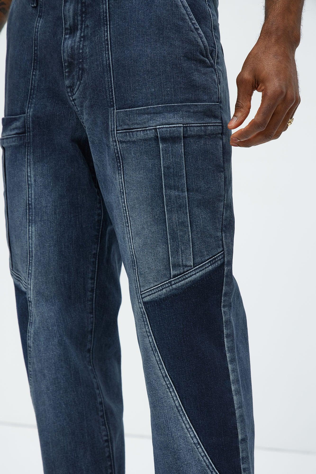 Heavy Pocket Straight Cargo Jeans - Medium Blue Wash Product Image