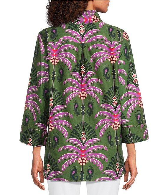 Jude Connally Cricket Decorative Fan Pool Print Stand Collar 3/4 Sleeve Top Product Image