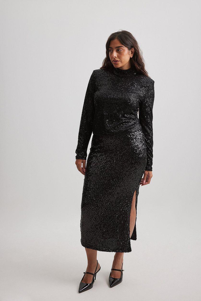 Slit Detail Sequin Midi Skirt Product Image