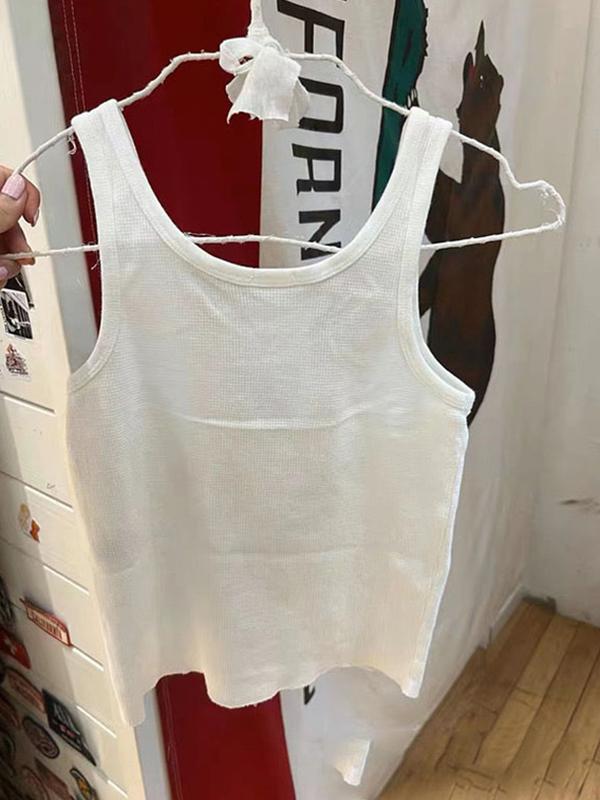 Letter Print Waffle Elastic Tank Top Product Image