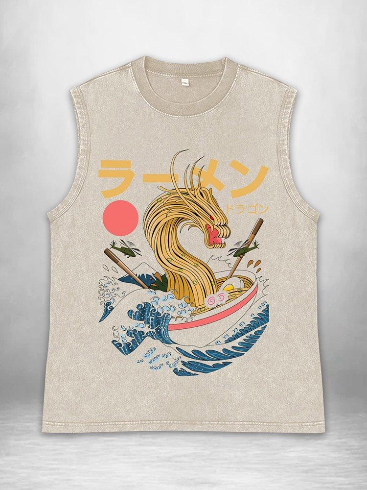 Vintage Japanese Dragon Ramen Graphic Acid Washed Vest Product Image