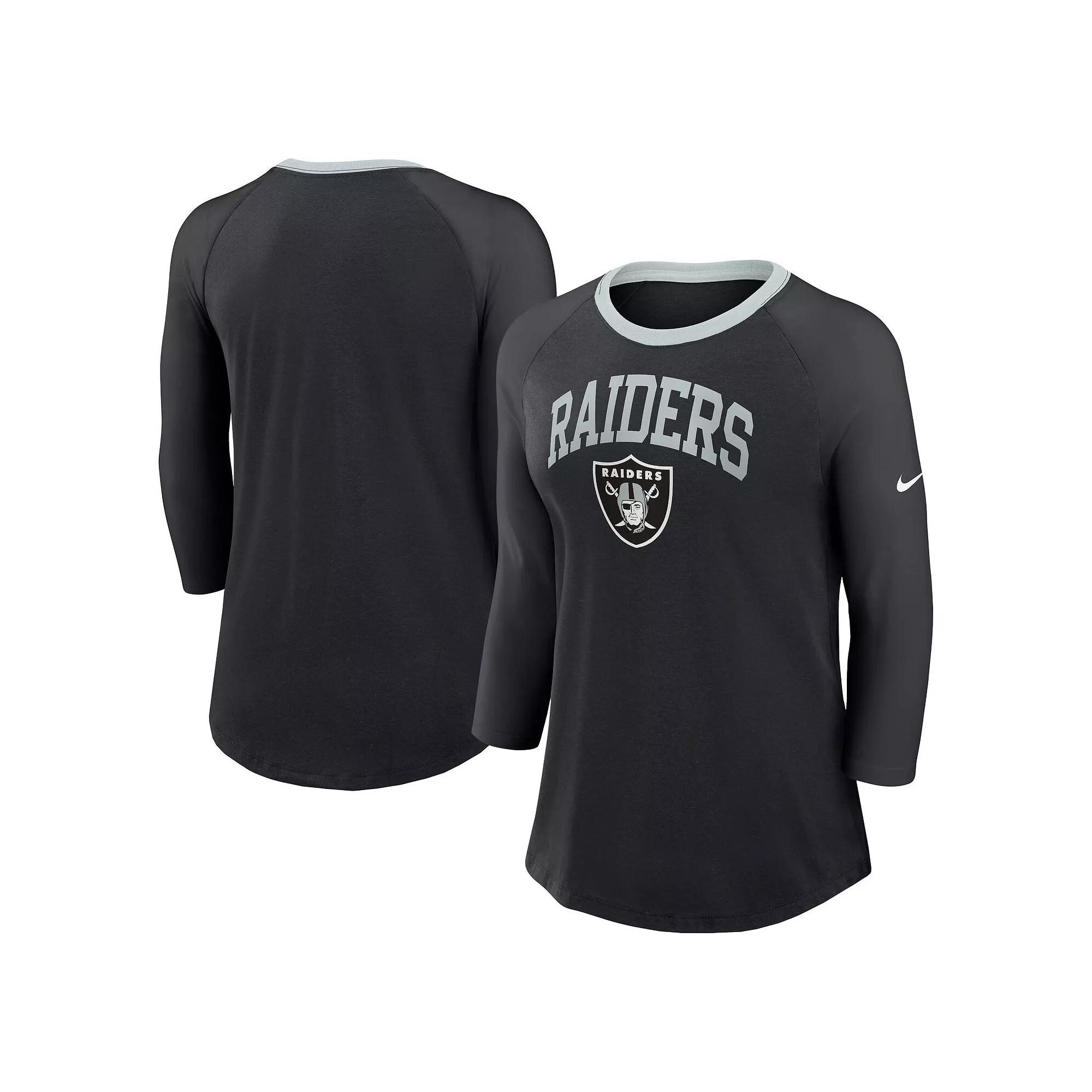 Women's Nike Black Las Vegas Raiders Raglan 3/4 Sleeve T-Shirt,  Product Image