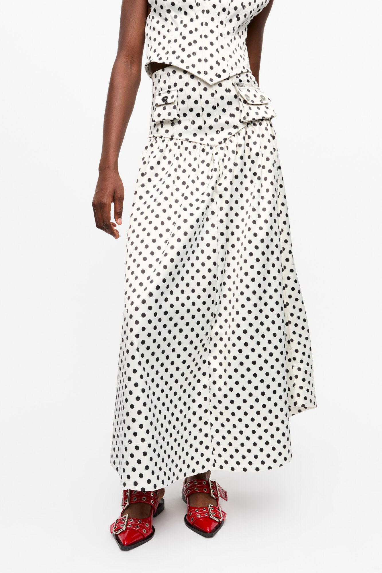 Polka-dot Double Satin Long Pocket Skirt Product Image