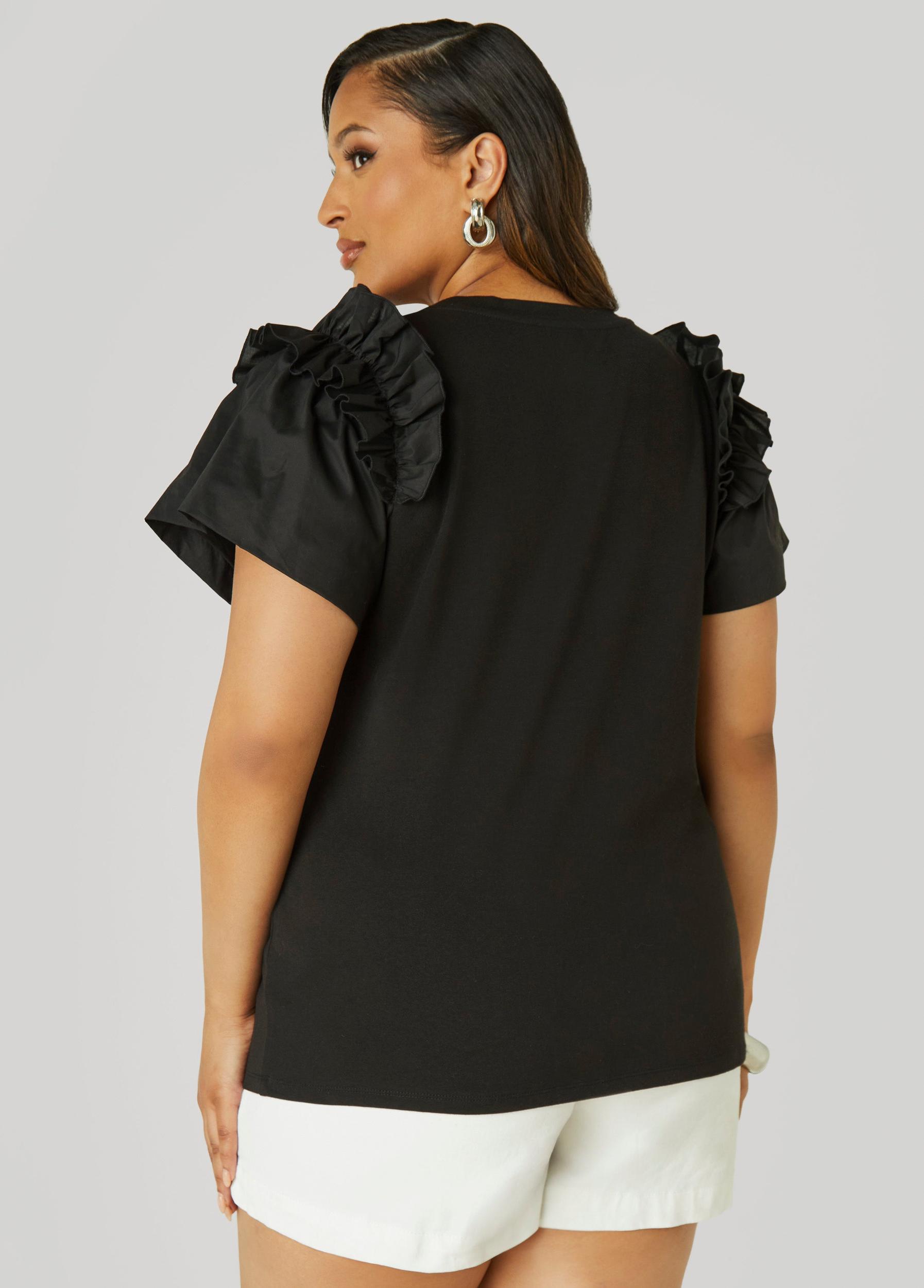 Plus Size Ruffled Poplin Paneled Tee Ashley Stewart Product Image