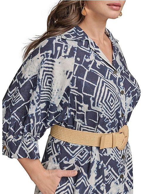 Donna Karan Plus Size Abstract Print Button Front Shirt Dress Product Image