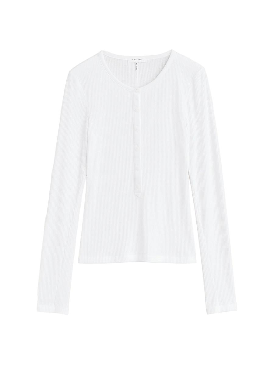 Womens Rib-Knit Henley Shirt Product Image