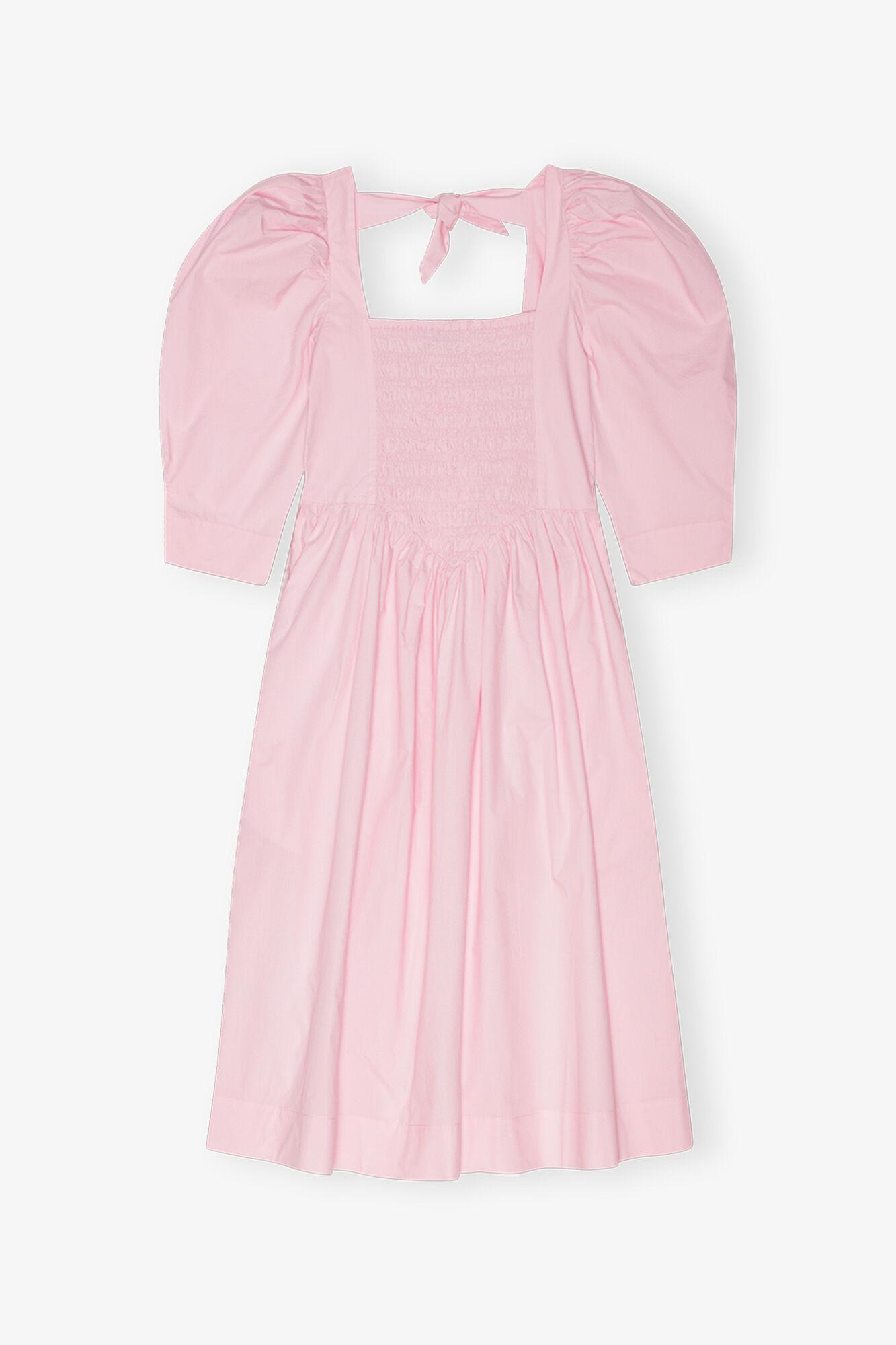 Pink Cotton Poplin Open Neck Smock Dress Product Image