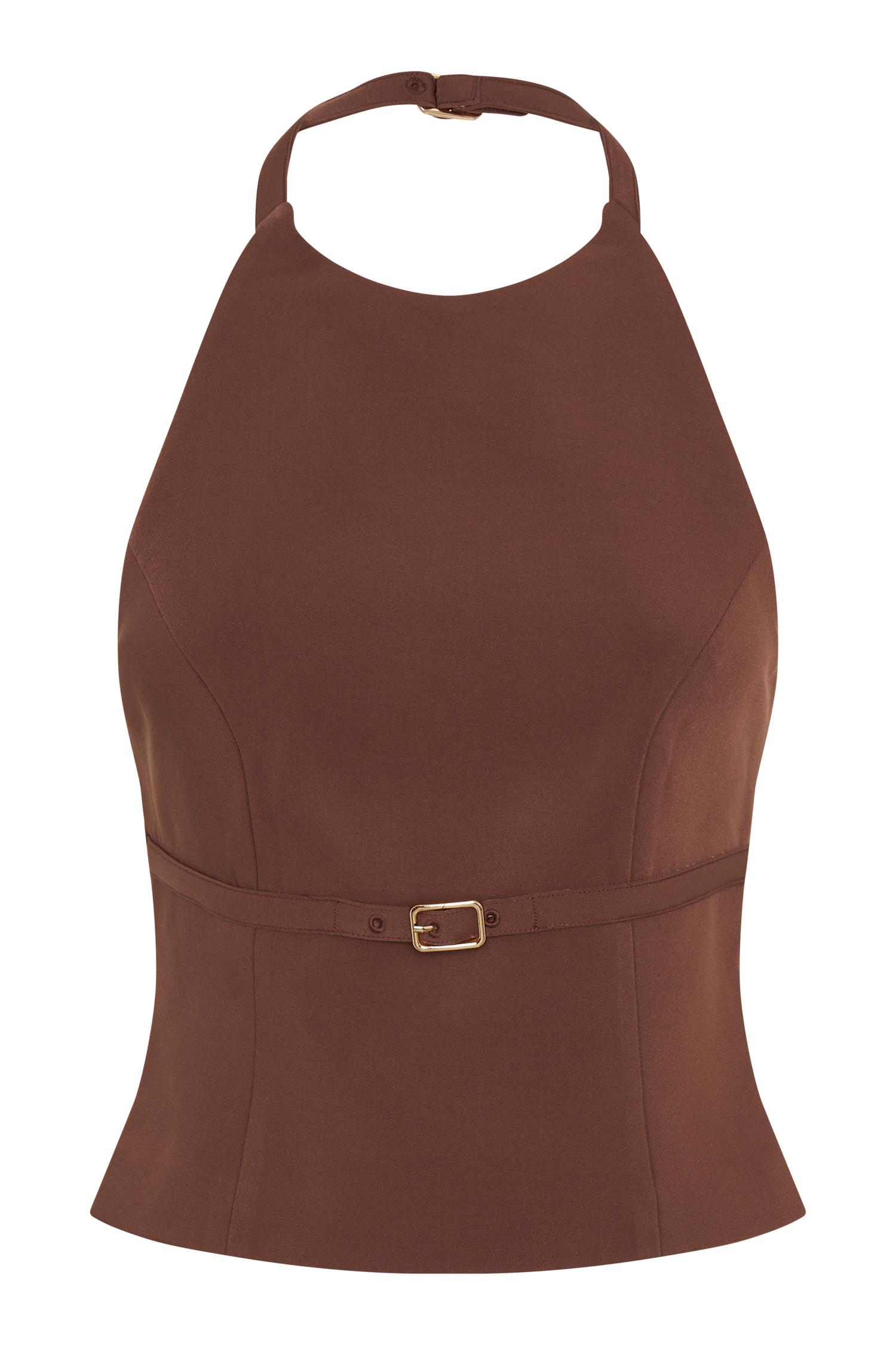 Letitia Suiting Halter Top With Buckle - Wood Product Image