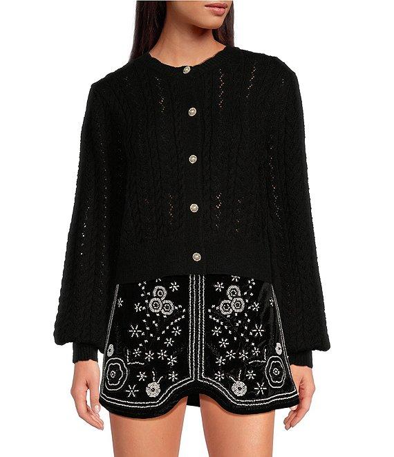 Chelsea & Violet Polly Fuzzy Polyester Button Front Long Sleeve Cardigan Product Image