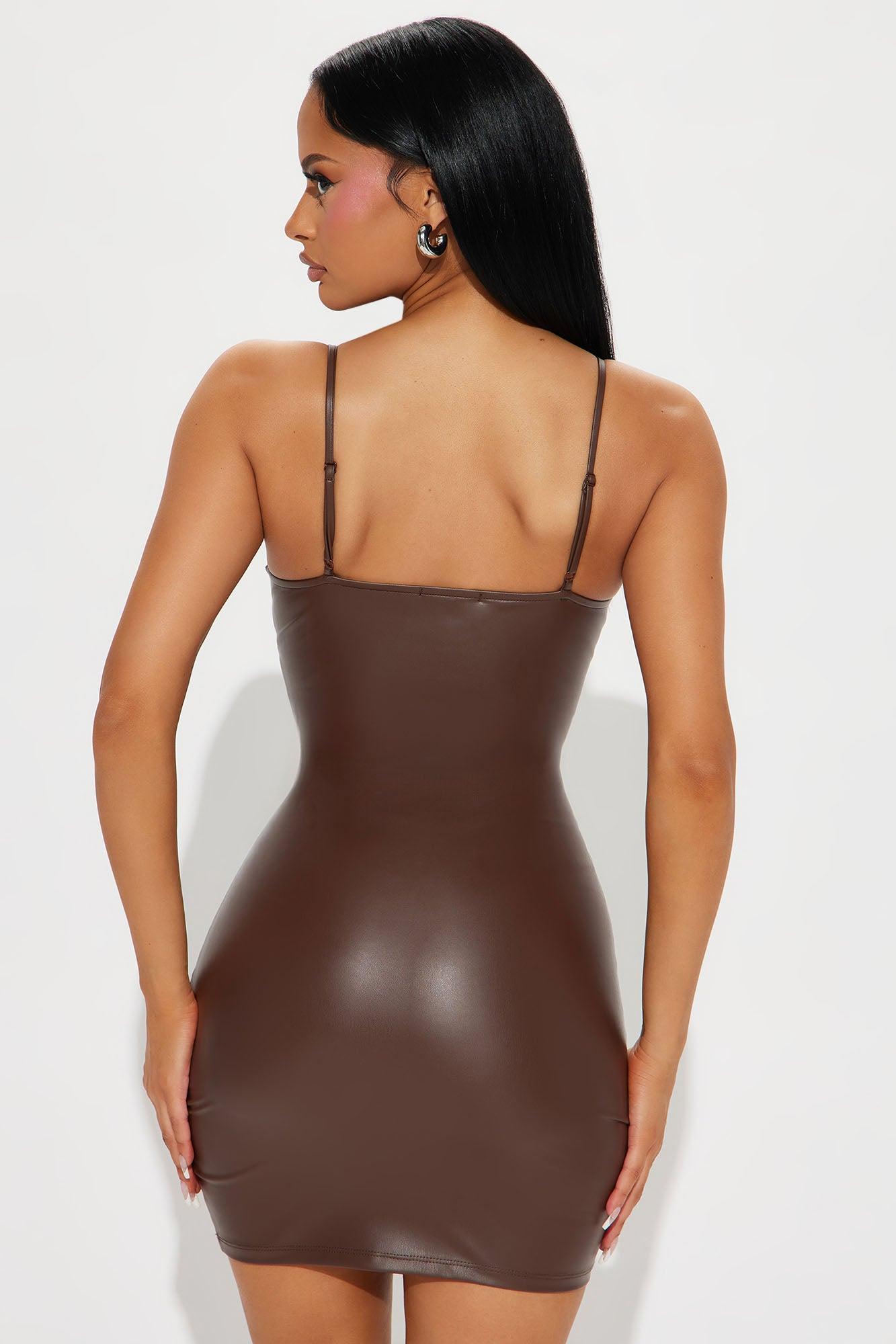 Natalie Faux Leather Mini Dress - Brown Product Image