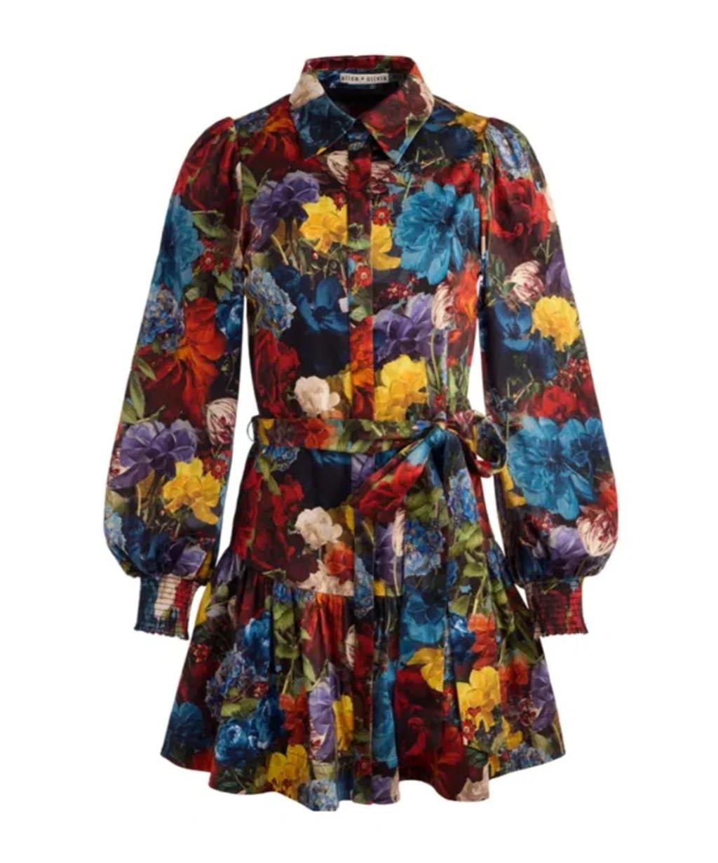 ALICE AND OLIVIA Lily Mini Shirt Dress In Flourish Sm In Multi Product Image
