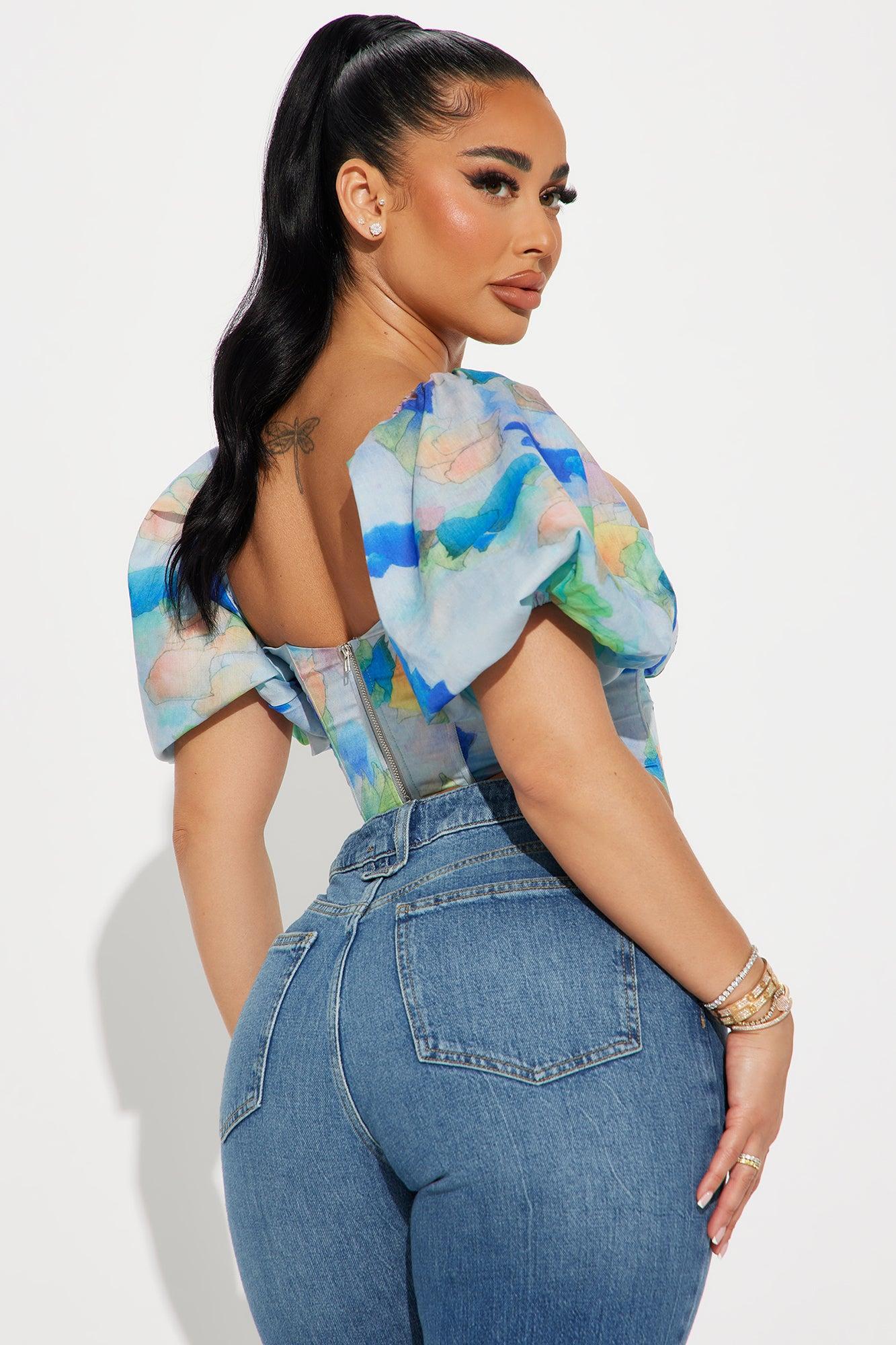 Watercolor Corset Top - Blue/combo Product Image