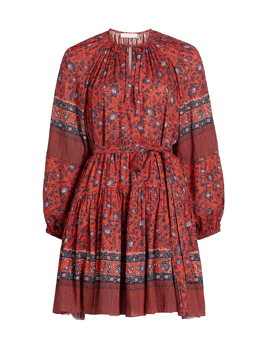 Womens Abri Floral Cotton-Blend Tie-Waist Minidress Product Image