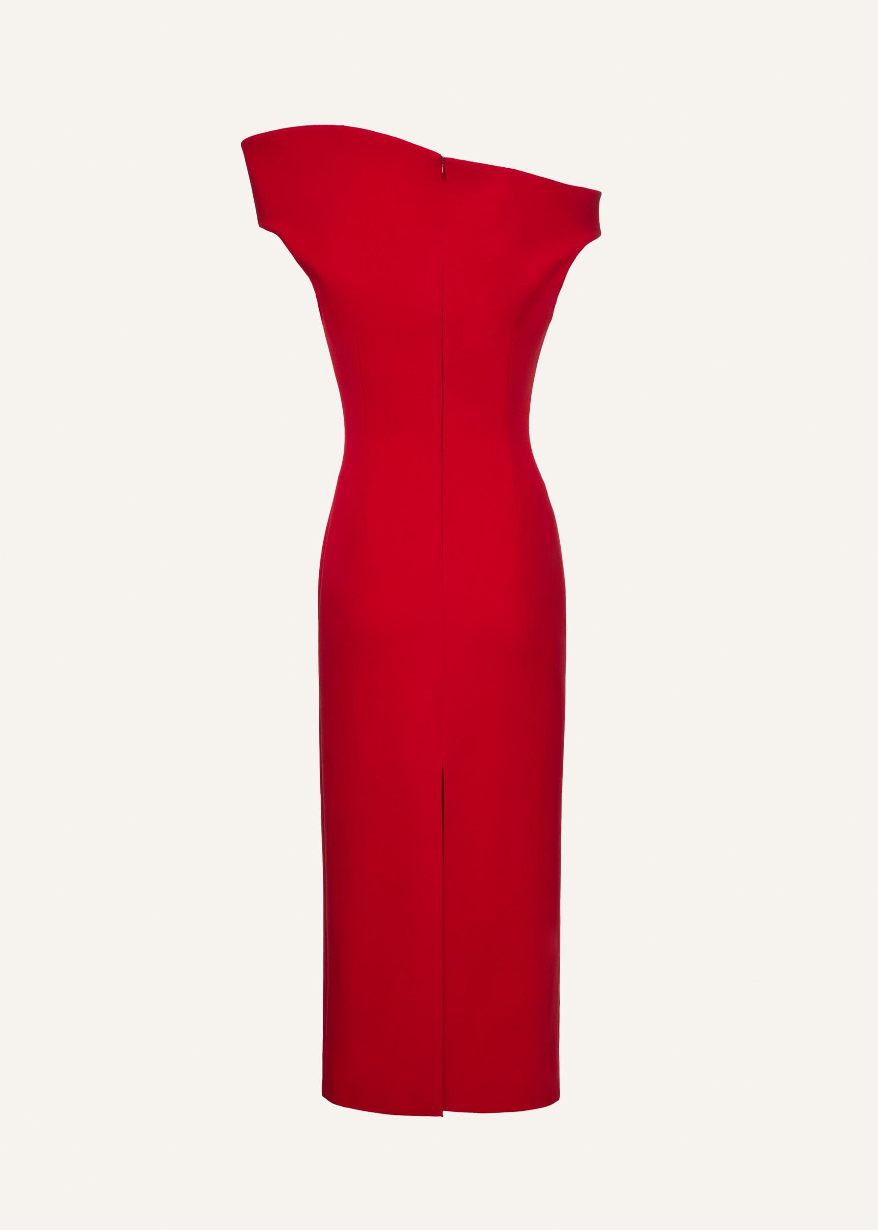 Off-shoulder midi dress in red Product Image