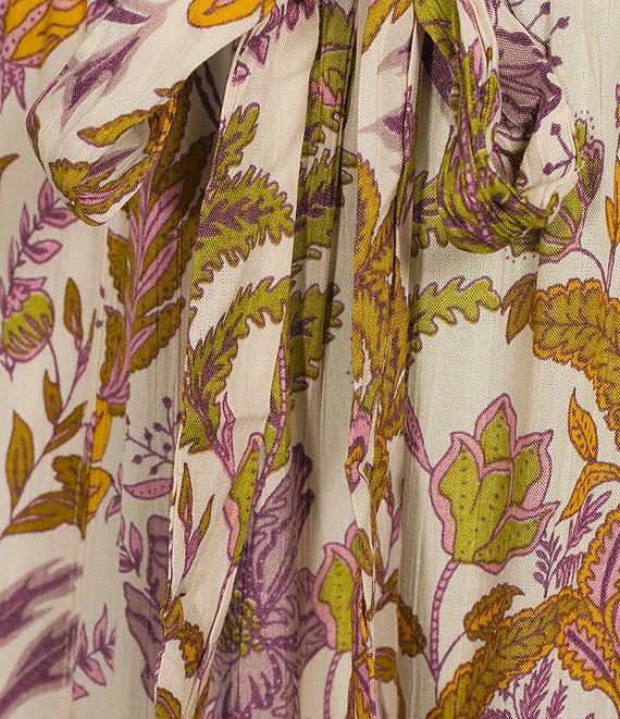 Angie Floral Print Mid Rise Elastic Waist Split Coordinating Wide Leg Pants Product Image