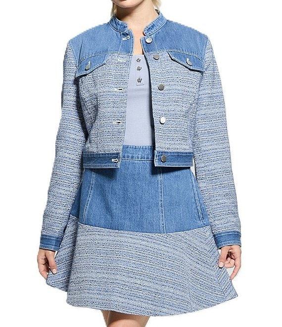 Guess Elsie Tweed Mix Cropped Coordinating Denim Jacket Product Image