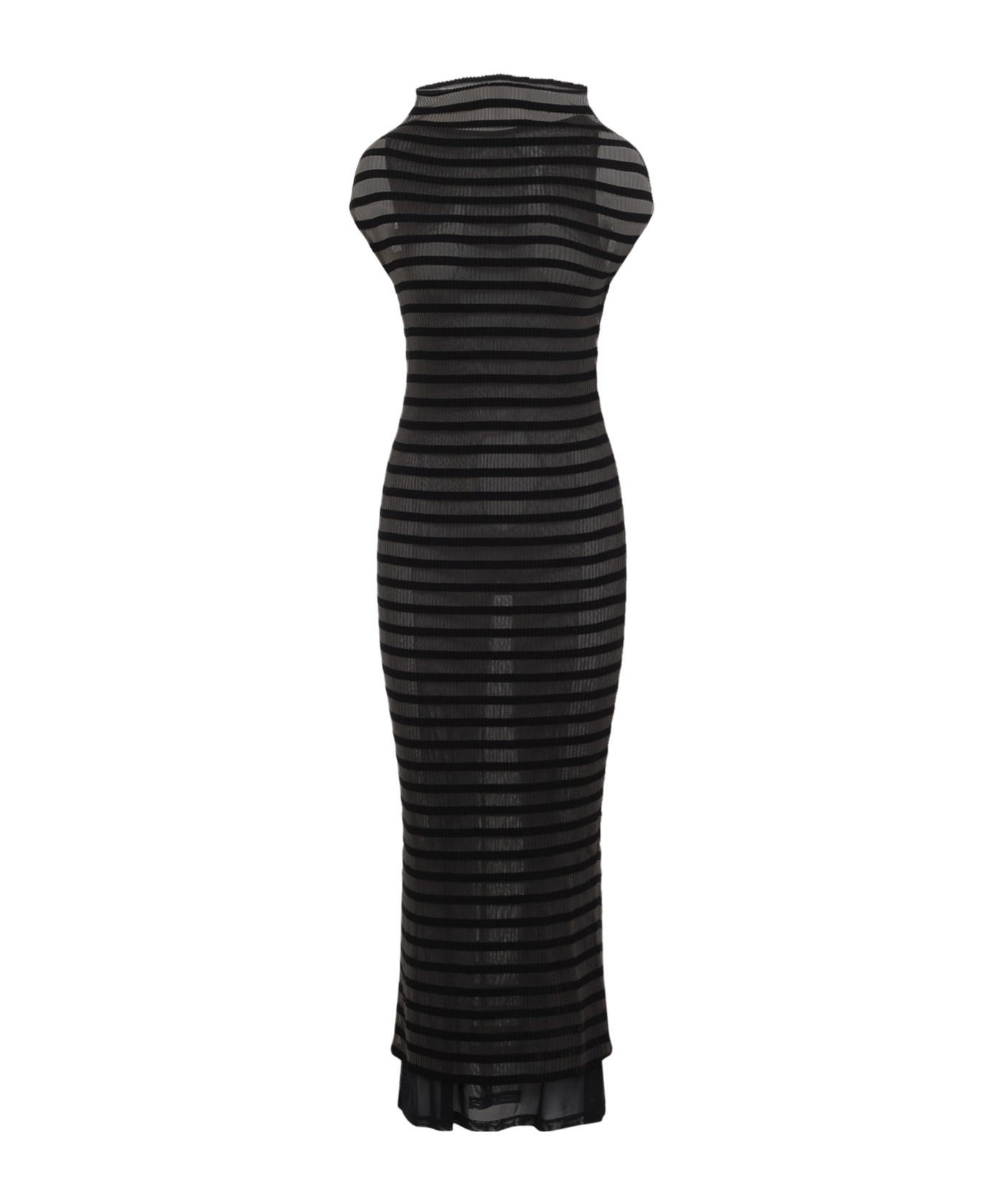JEAN PAUL GAULTIER Mariniere Striped Cap-sleeve Nylon Maxi Dress In Black Product Image