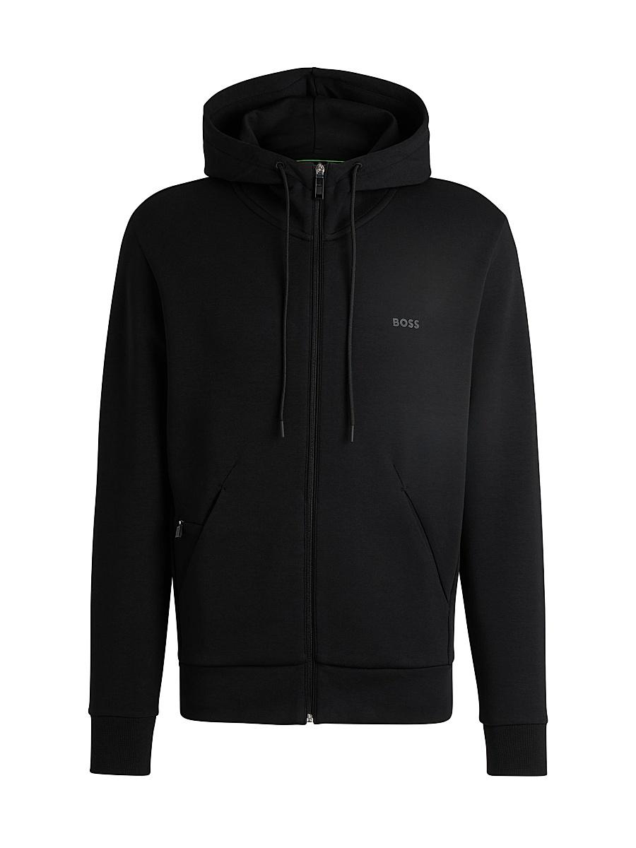 Mens Stretch-Cotton Zip-Up Hoodie with Logo Print Product Image