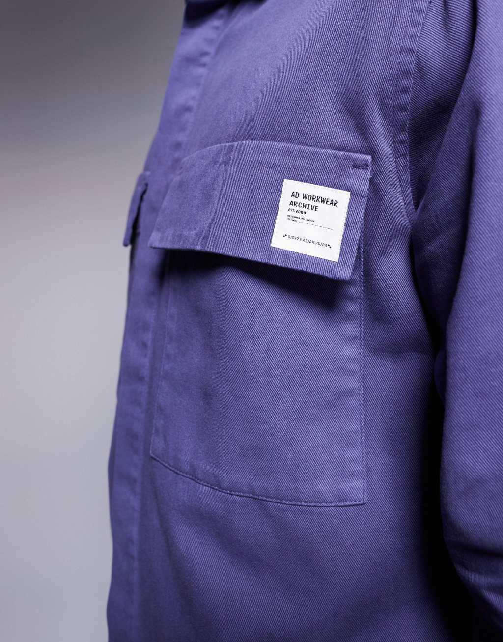 ASOS DESIGN boxy overshirt with badge in navy Product Image