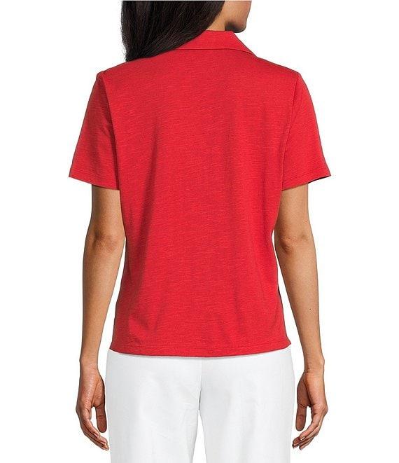 Investments Knit Short Sleeve Button Front Notch Collar Camp Top Product Image