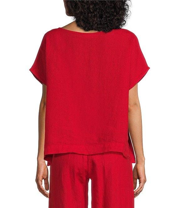 Bryn Walker Bessie Light Linen Crew Neck Cap Sleeve Boxy Button Front Shirt Product Image