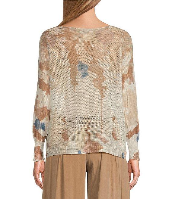 M Made in Italy Printed Scoop Neck Long Sleeve Knit Top Product Image