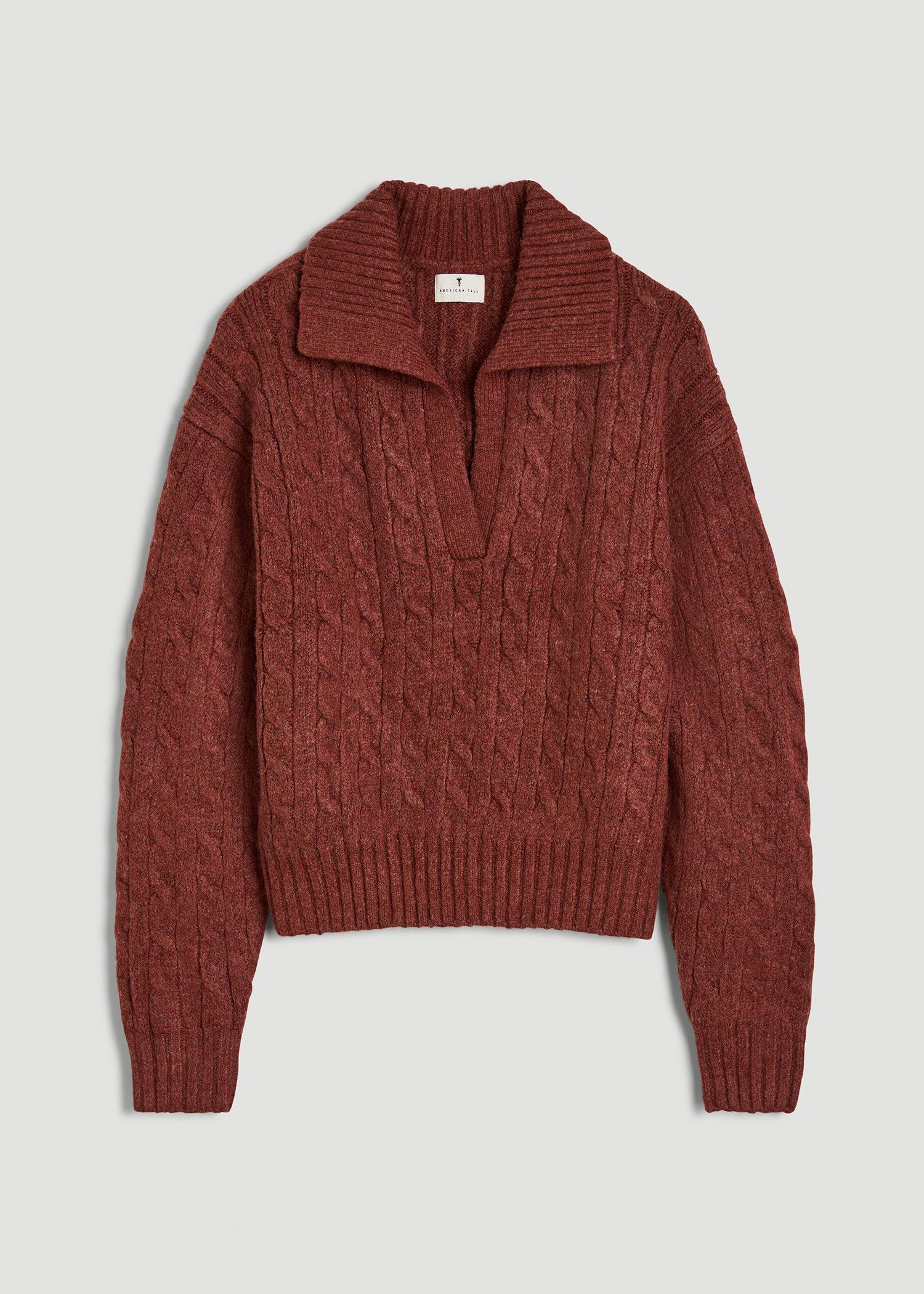 Johnny Collar Cable Knit Sweater for Tall Women in Intense Rust Female Product Image