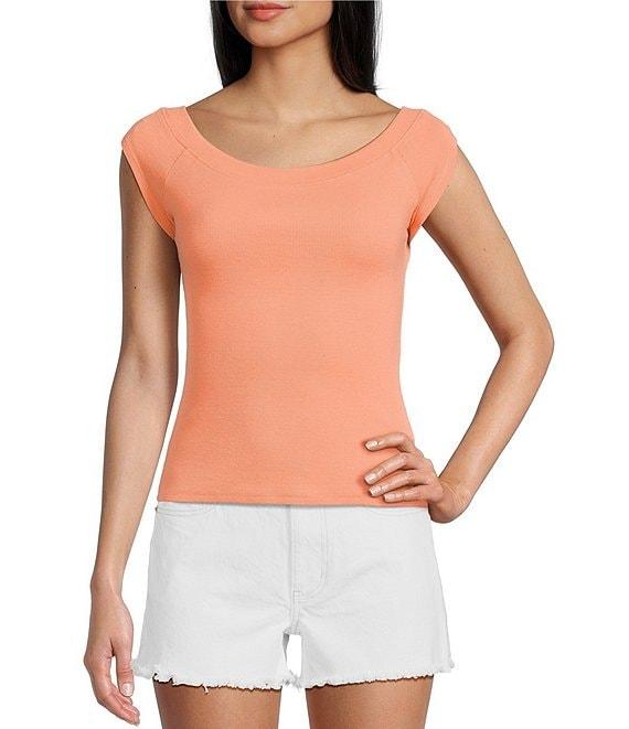 Evolutionary Boat Neck Ribbed Short Sleeve Top Product Image