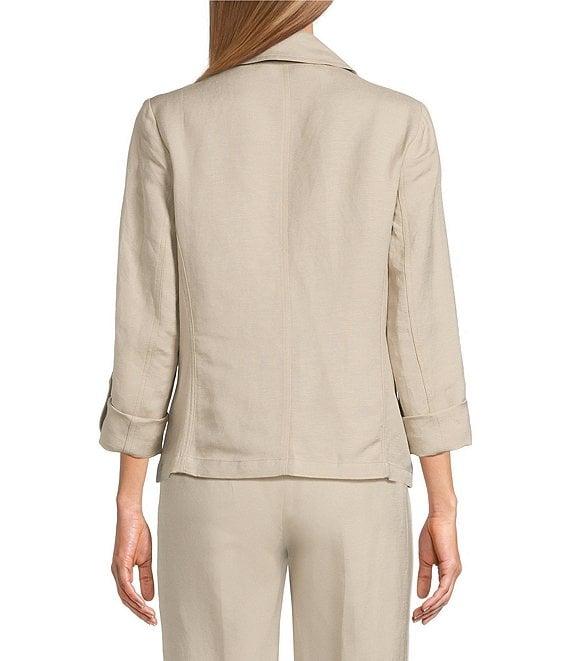 Kasper Linen Blend Notch Collar 3/4 Sleeve Open Seam Jacket Product Image