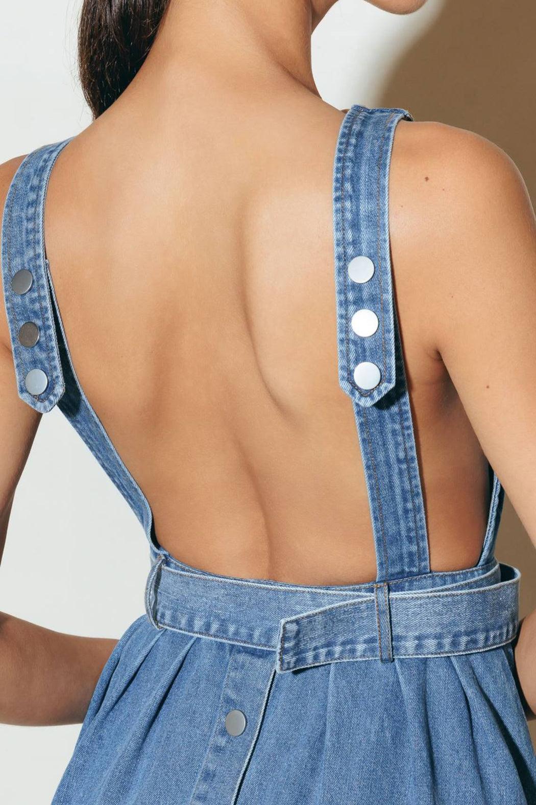 Denim Belted Pinafore Dress Product Image